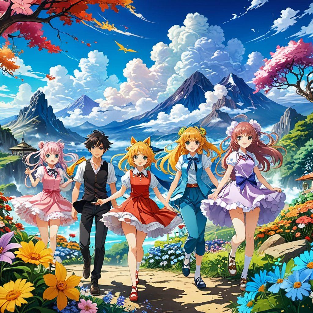 A colorful and whimsical scene featuring diverse anime characters in playful, fantastical settings, illustrating a variety of naughty moments inspired by different genres of hentai. Include exaggerated expressions, vibrant outfits, and imaginative backgrounds that blend fantasy and playful mischief. Emphasize creativity and allure with a touch of humor, making it captivating and engaging. Use bright colors and dynamic poses to highlight the lively energy. cartoon style. vibrant colors. playful atmosphere.